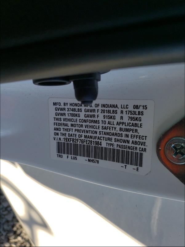 2015 HONDA CIVIC SE 19XFB2F76FE281984