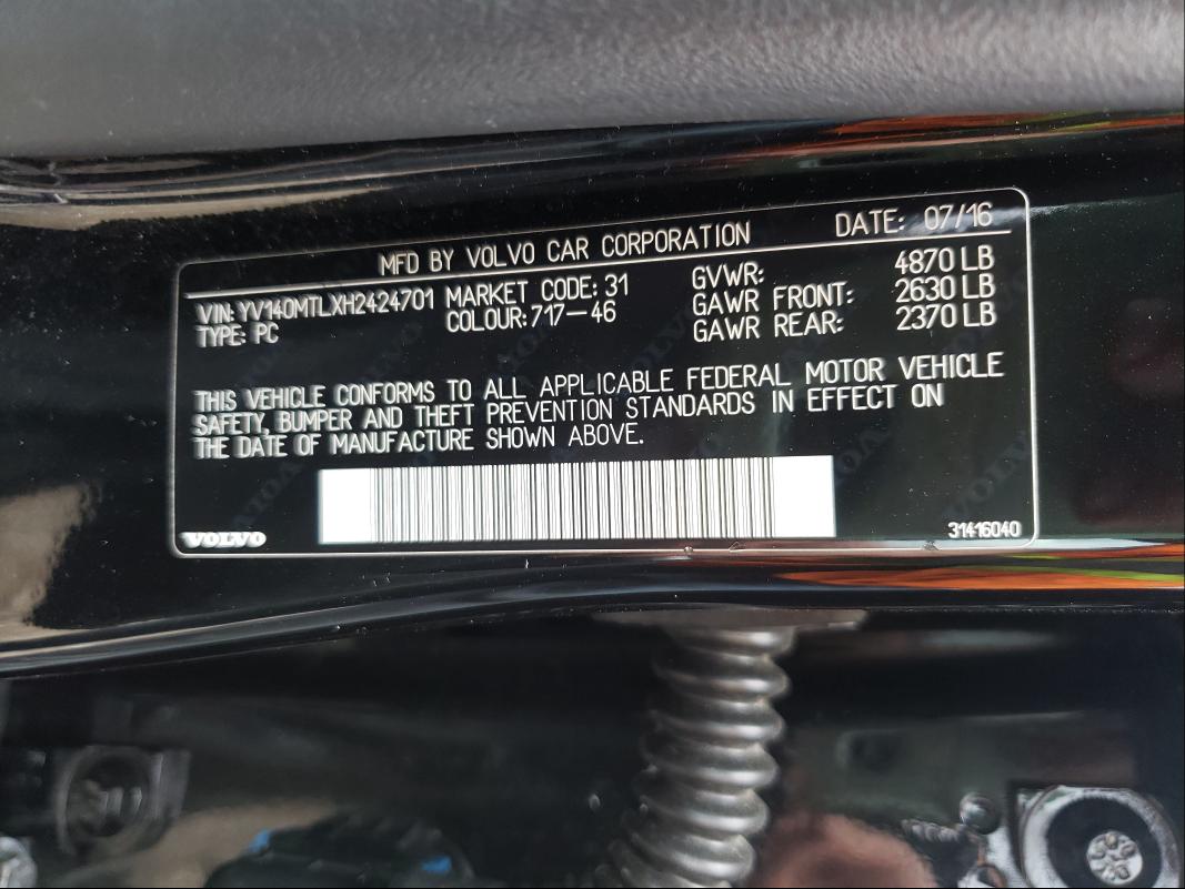 2017 VOLVO S60 DYNAMI YV140MTLXH2424701