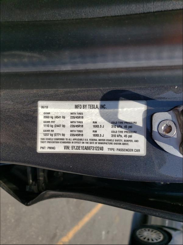 2019 TESLA MODEL 3 5YJ3E1EA8KF312240