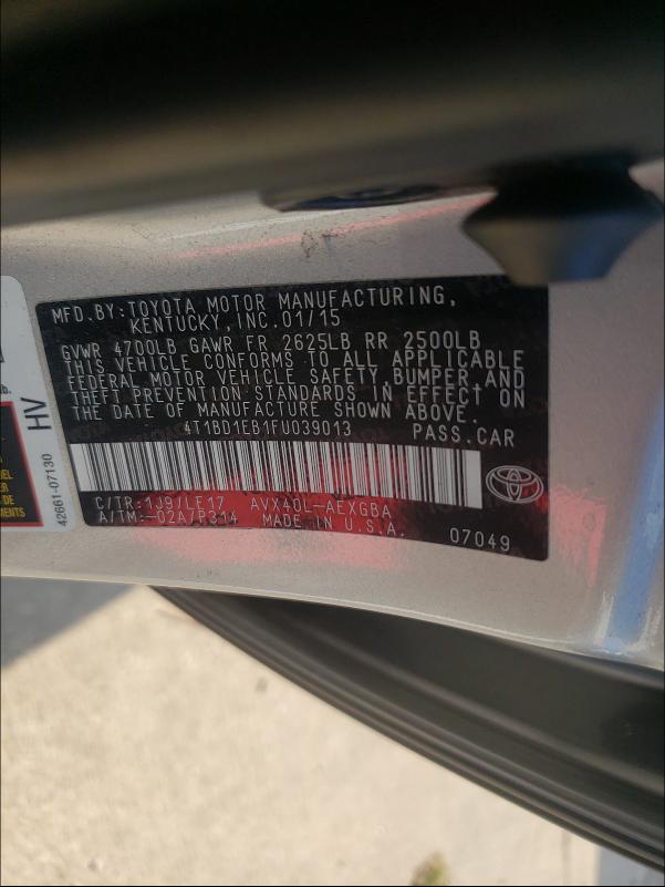 2015 TOYOTA AVALON HYB 4T1BD1EB1FU039013