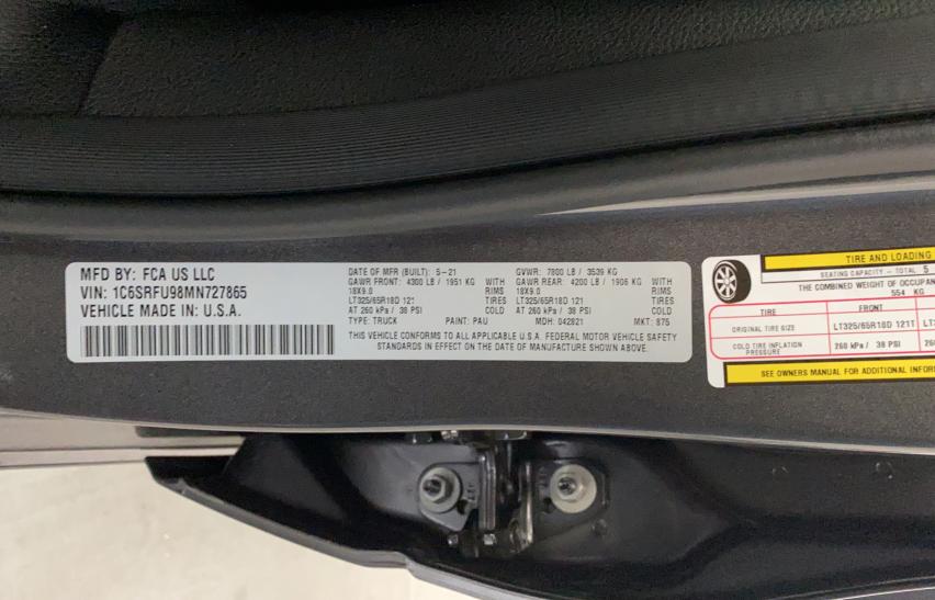 2021 RAM 1500 TRX 1C6SRFU98MN727865