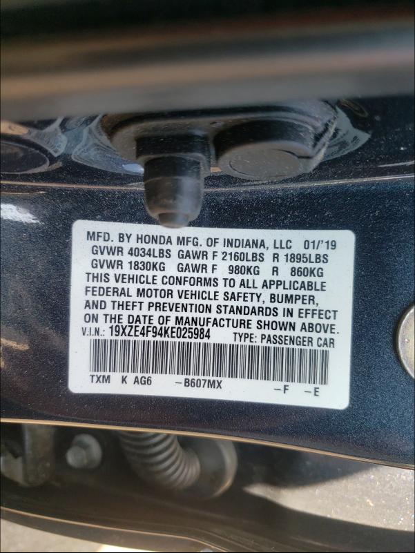 2019 HONDA INSIGHT TO 19XZE4F94KE025984