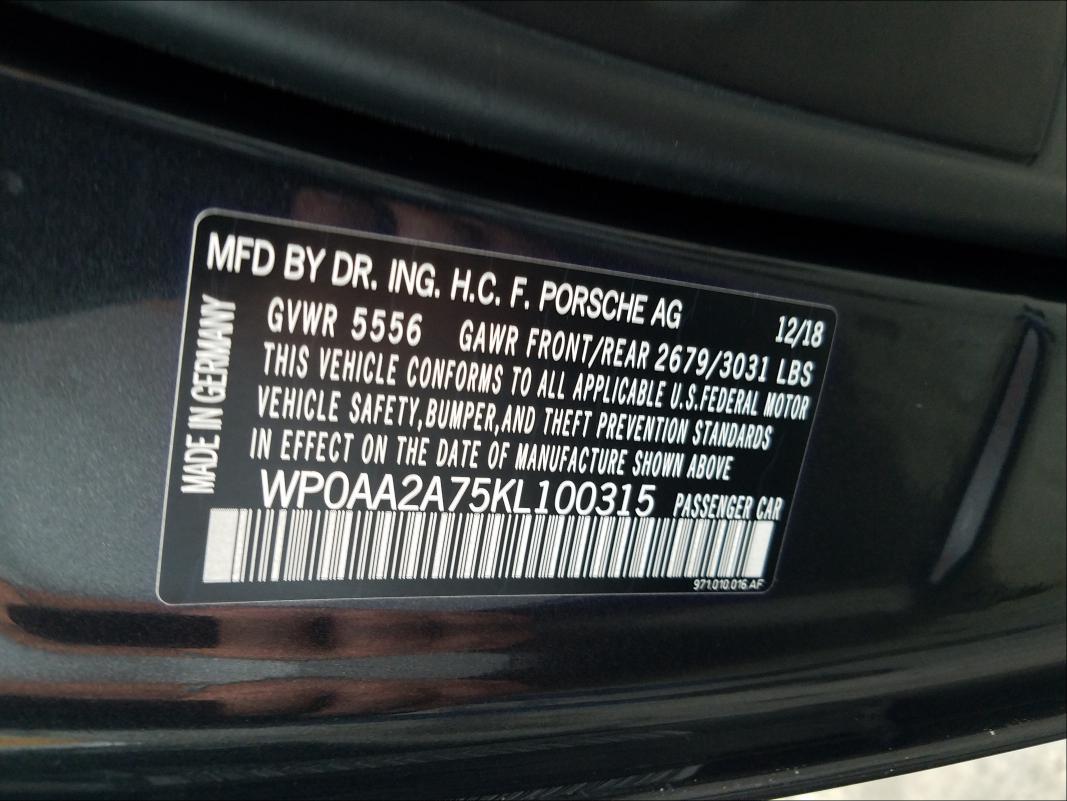 2019 PORSCHE PANAMERA B WP0AA2A75KL100315