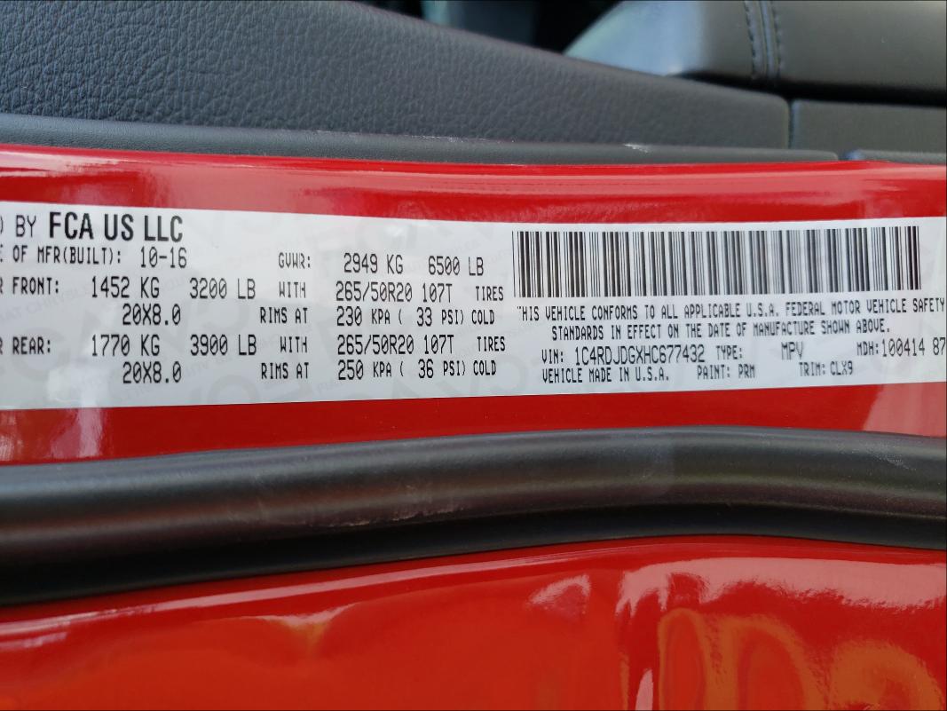 2017 DODGE DURANGO GT 1C4RDJDGXHC677432