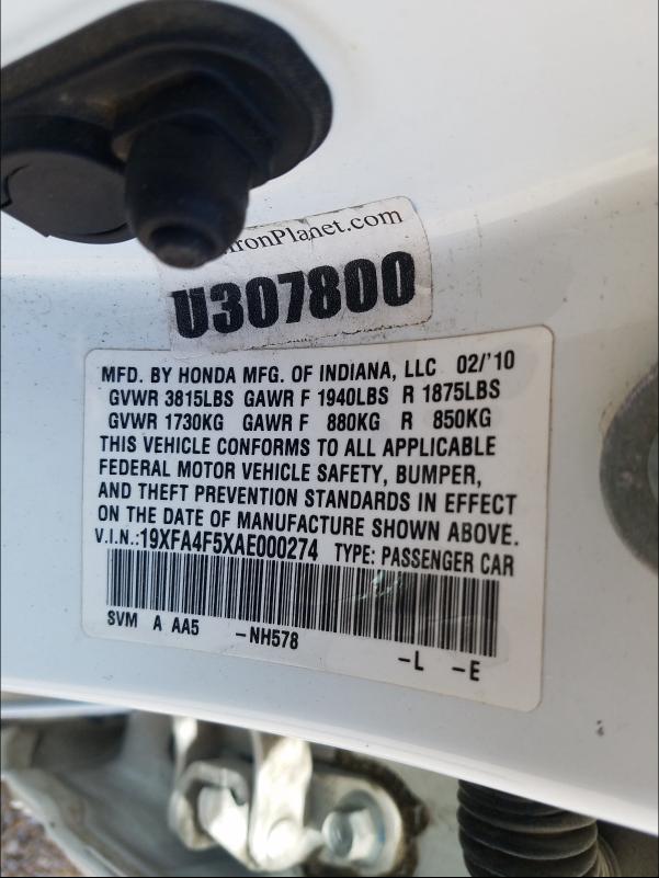 2010 HONDA CIVIC GX 19XFA4F5XAE000274
