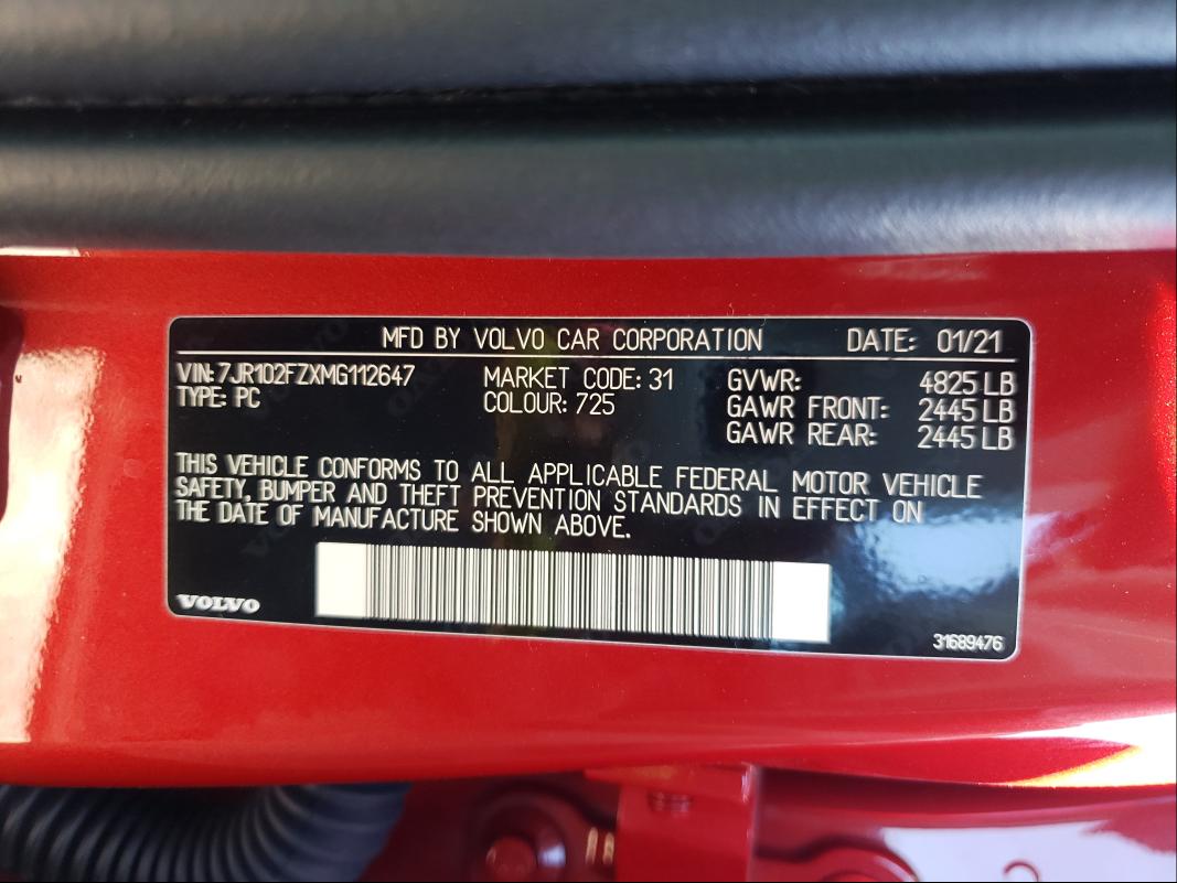 2021 VOLVO S60 T5 R-D 7JR102FZXMG112647