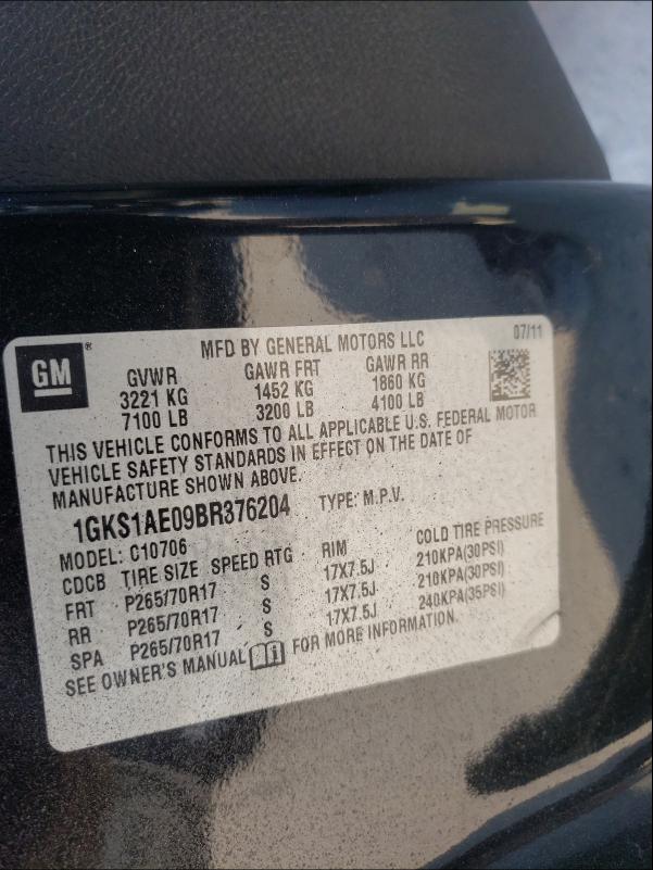 2011 GMC YUKON SLE 1GKS1AE09BR376204