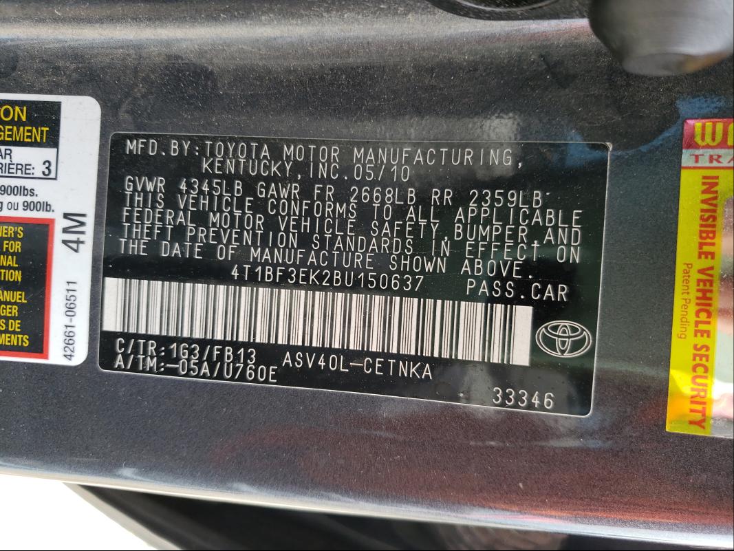 2011 TOYOTA CAMRY BASE 4T1BF3EK2BU150637