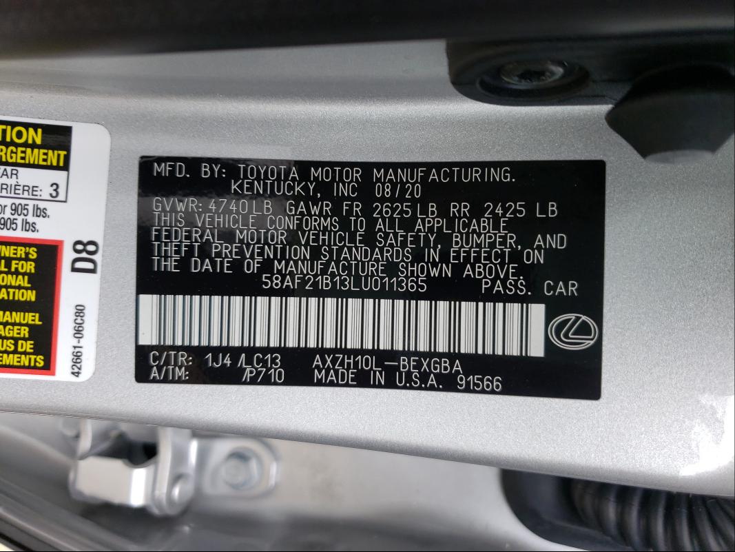 2020 LEXUS ES 300H UL 58AF21B13LU011365