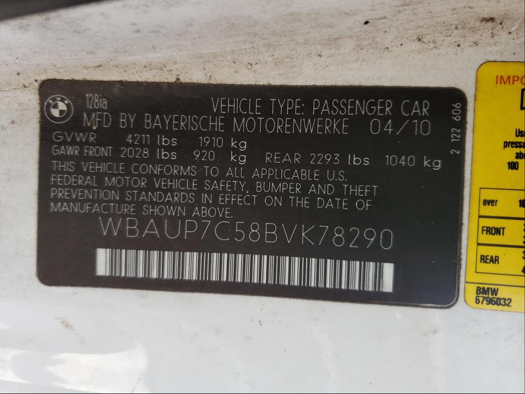 2011 BMW 128 I WBAUP7C58BVK78290