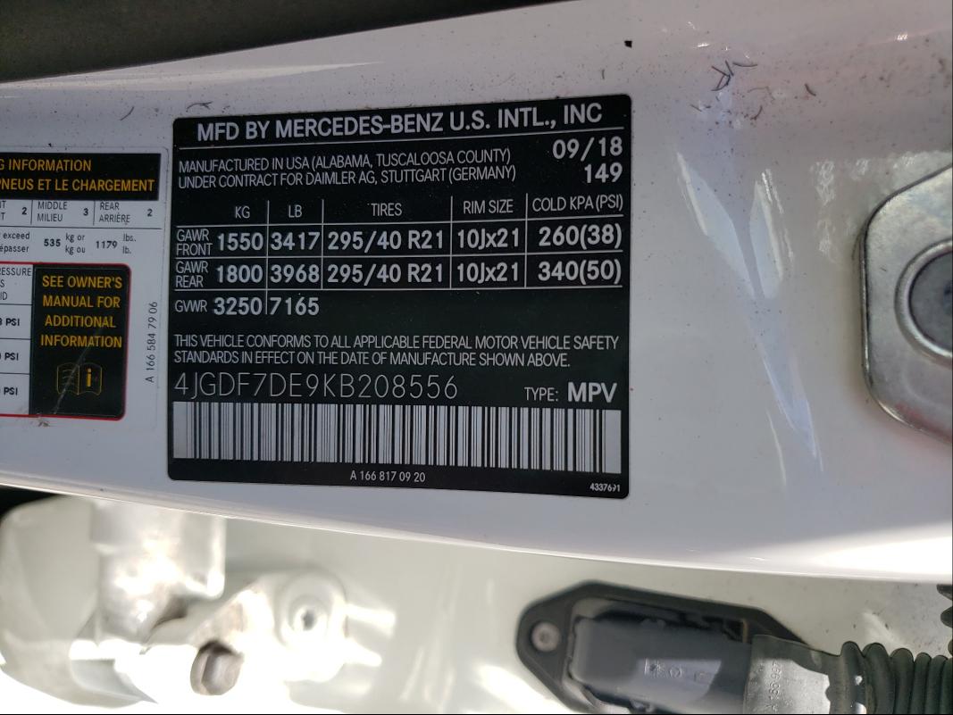 2019 MERCEDES-BENZ GLS 550 4M 4JGDF7DE9KB208556
