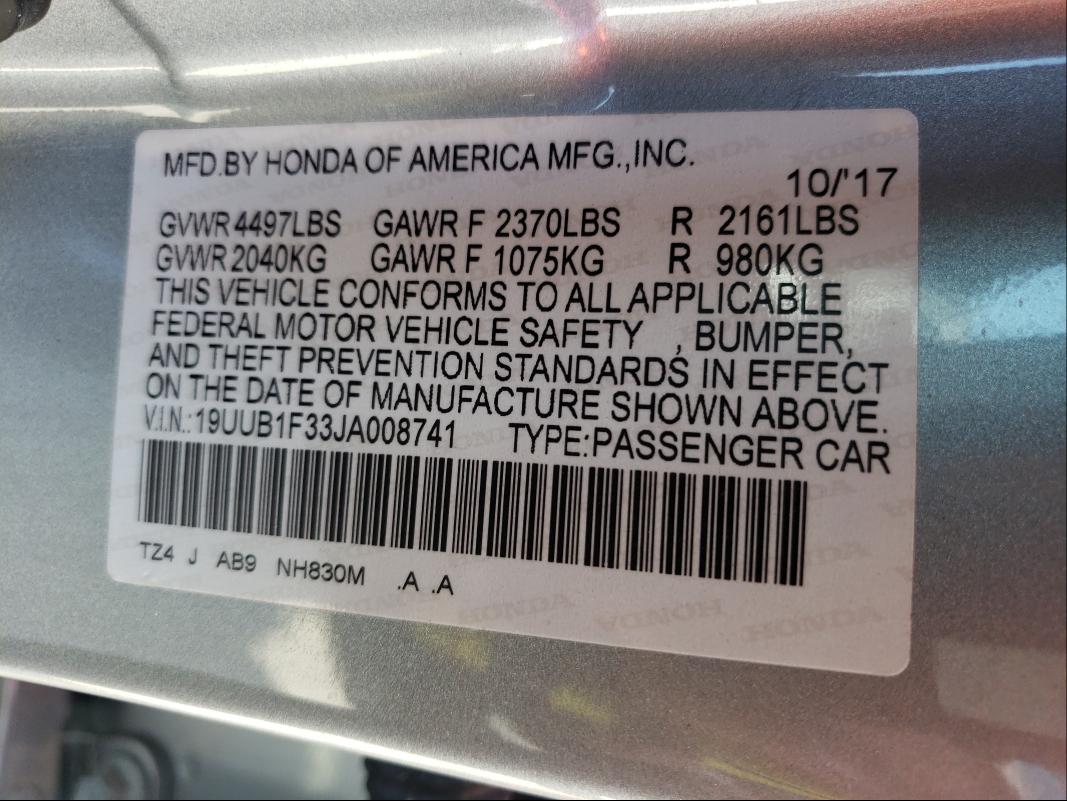 2018 ACURA TLX 19UUB1F33JA008741