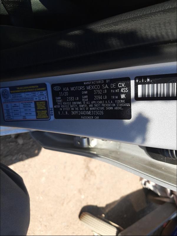 2021 KIA FORTE 3KPF24ADXME315026
