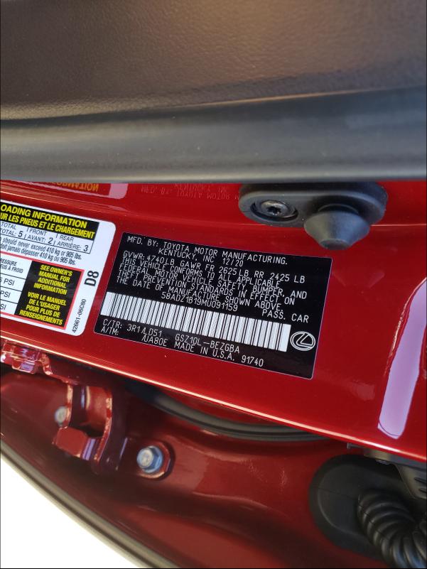 2021 LEXUS ES 350 BAS 58ADZ1B19MU091159
