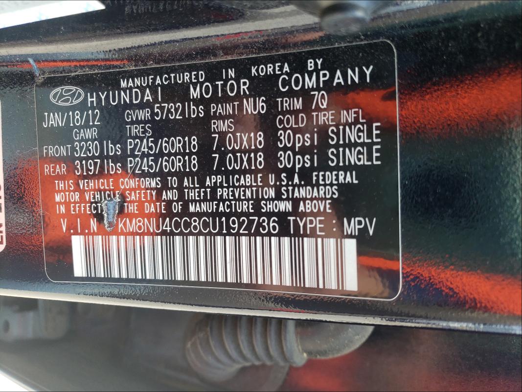 2012 HYUNDAI VERACRUZ G KM8NU4CC8CU192736