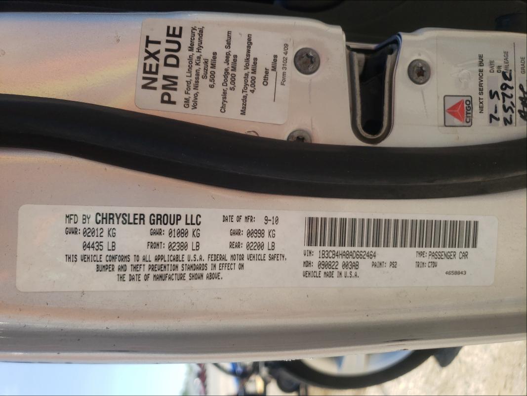 2010 DODGE CALIBER SX 1B3CB4HA8AD662464