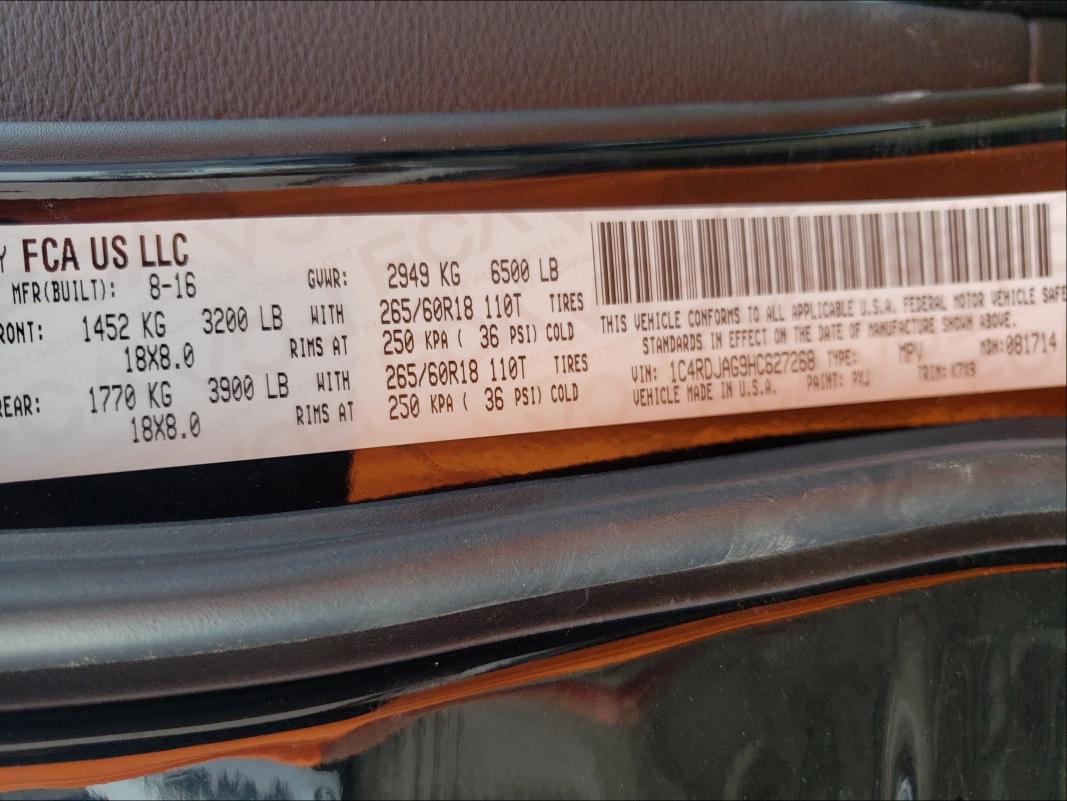 2017 DODGE DURANGO SX 1C4RDJAG9HC627268