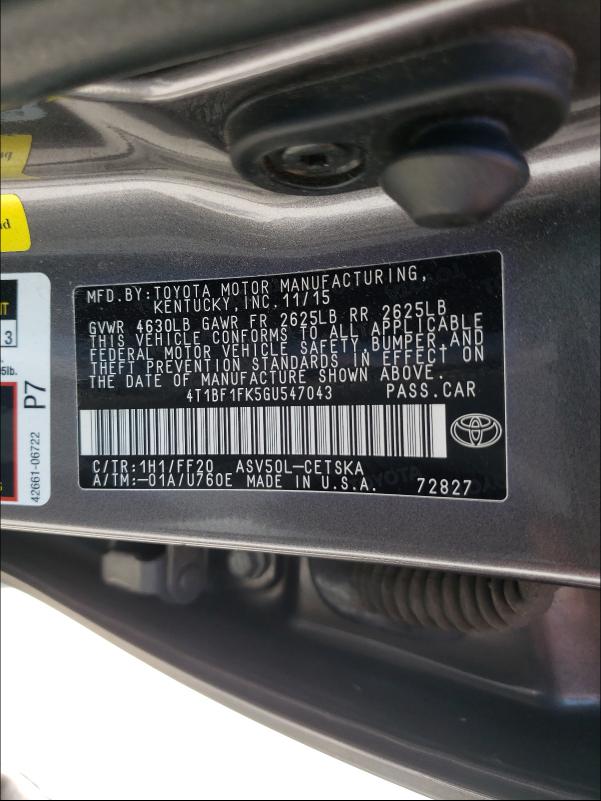 2016 TOYOTA CAMRY LE/X 4T1BF1FK5GU547043