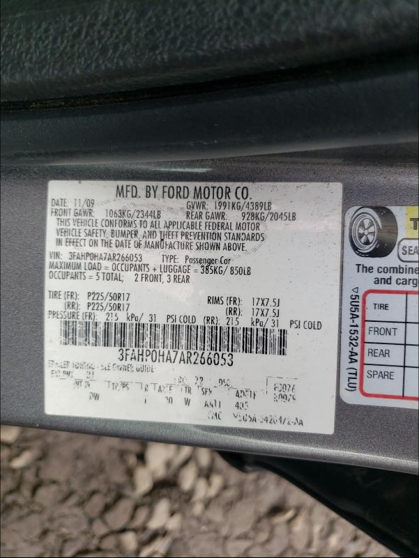 2010 FORD FUSION SE 3FAHP0HA7AR266053