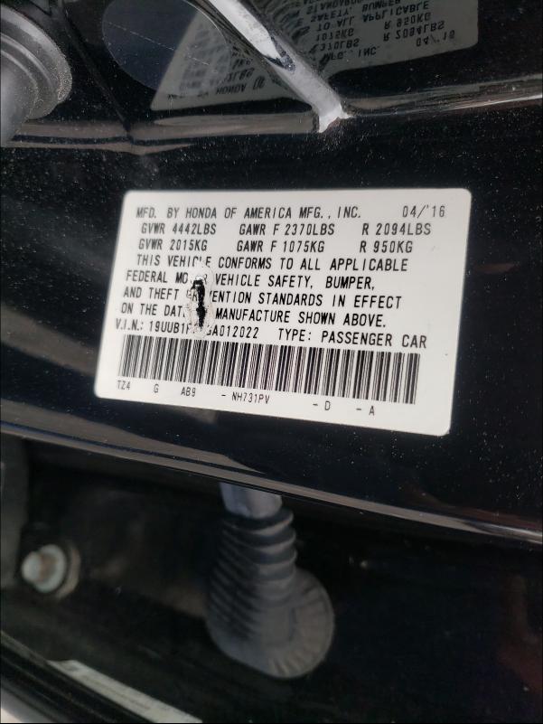 2016 ACURA TLX 19UUB1F31GA012022