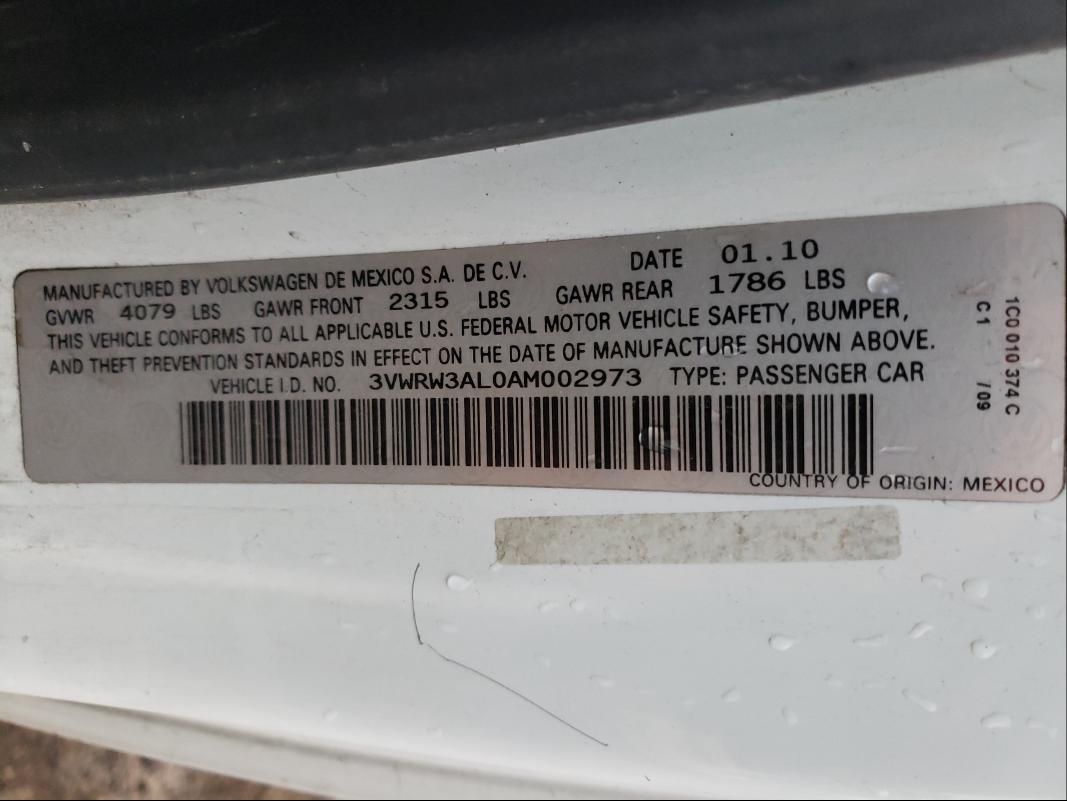 2010 VOLKSWAGEN NEW BEETLE 3VWRW3AL0AM002973