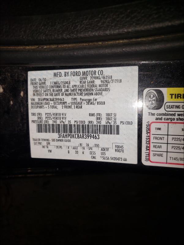 2010 FORD FUSION SPO 3FAHP0KC8AR399463