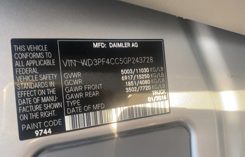 2016 MERCEDES-BENZ SPRINTER 3 WD3PF4CC5GP243728