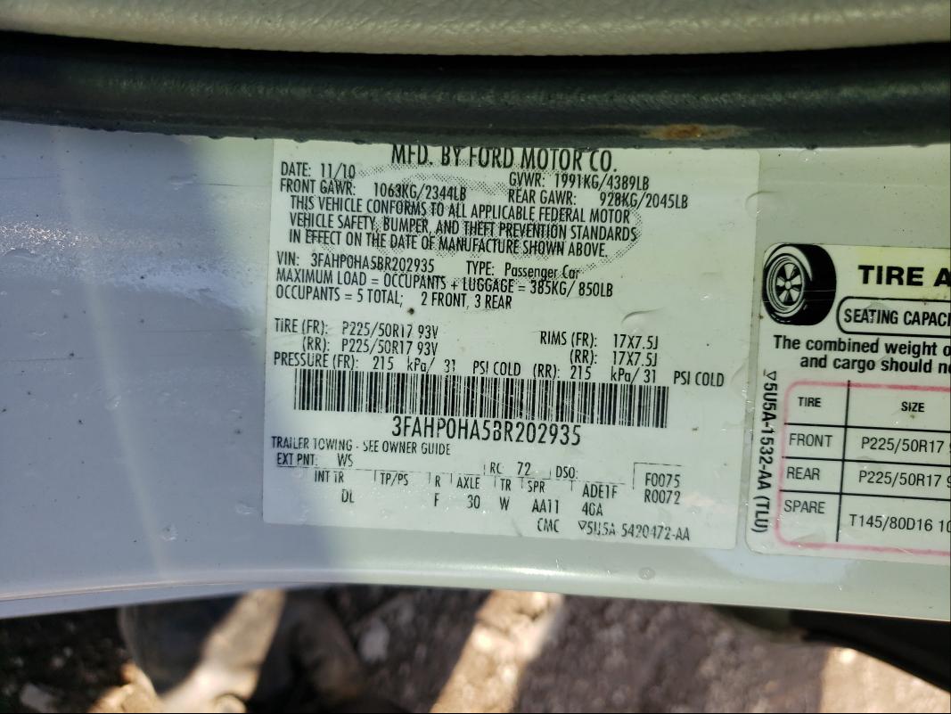 2011 FORD FUSION SE - 3FAHP0HA5BR202935