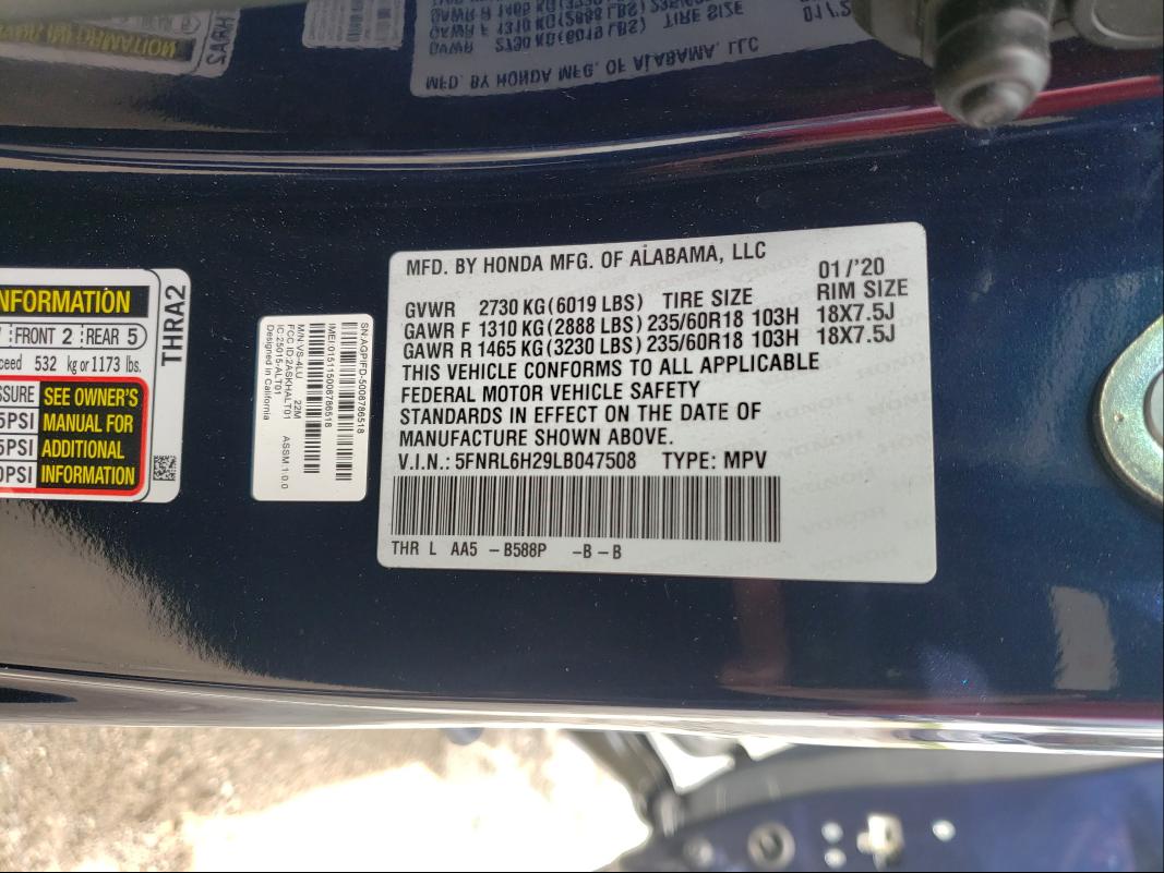 2020 HONDA ODYSSEY LX 5FNRL6H29LB047508