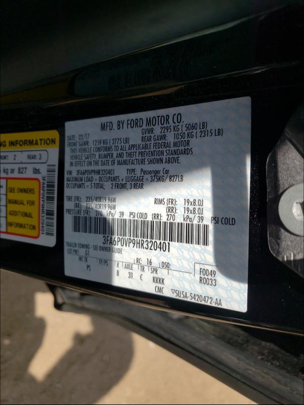 2017 FORD FUSION SPO 3FA6P0VP9HR320401