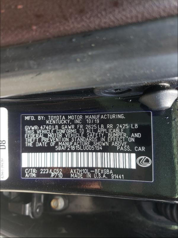 2020 LEXUS ES 300H UL 58AF21B15LU005194