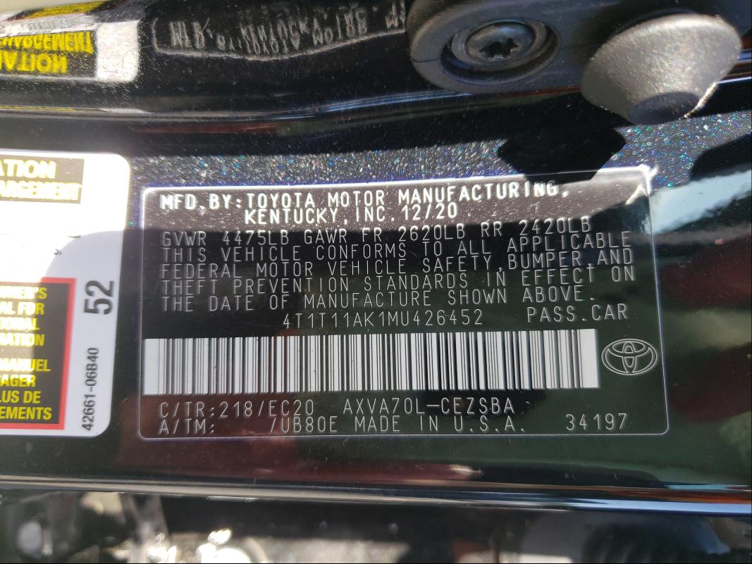 2021 TOYOTA CAMRY SE N 4T1T11AK1MU426452