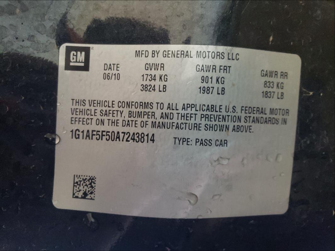 2010 CHEVROLET COBALT 2LT 1G1AF5F50A7243814