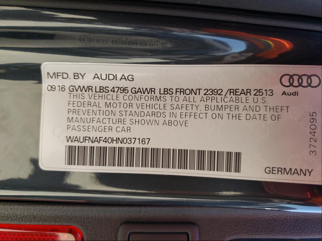 2017 AUDI A4 PRESTIG WAUFNAF40HN037167