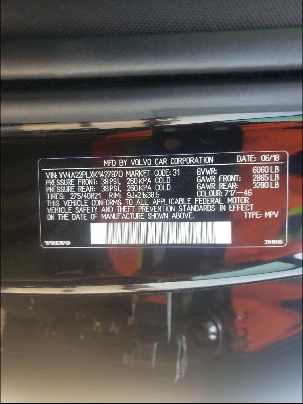 2019 VOLVO XC90 T6 IN YV4A22PLXK1427870