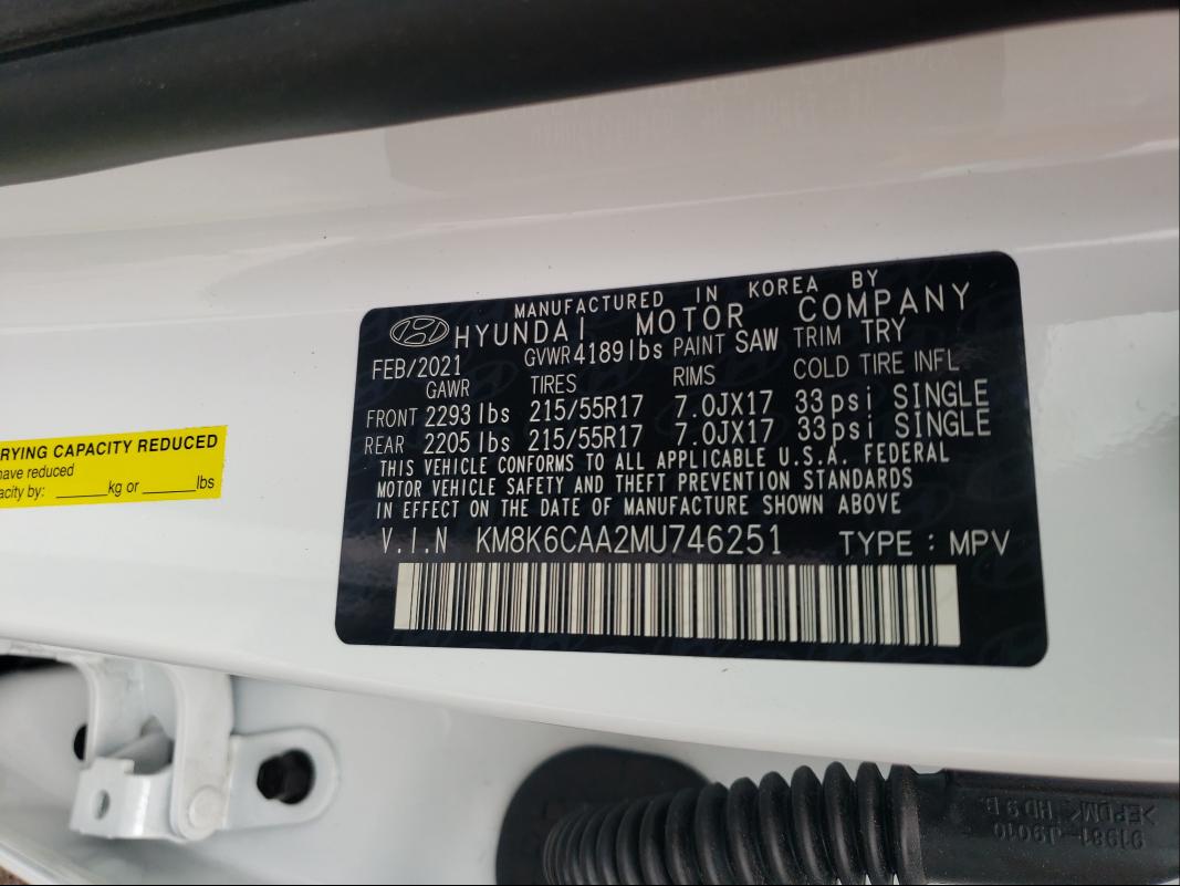 2021 HYUNDAI KONA SEL P KM8K6CAA2MU746251