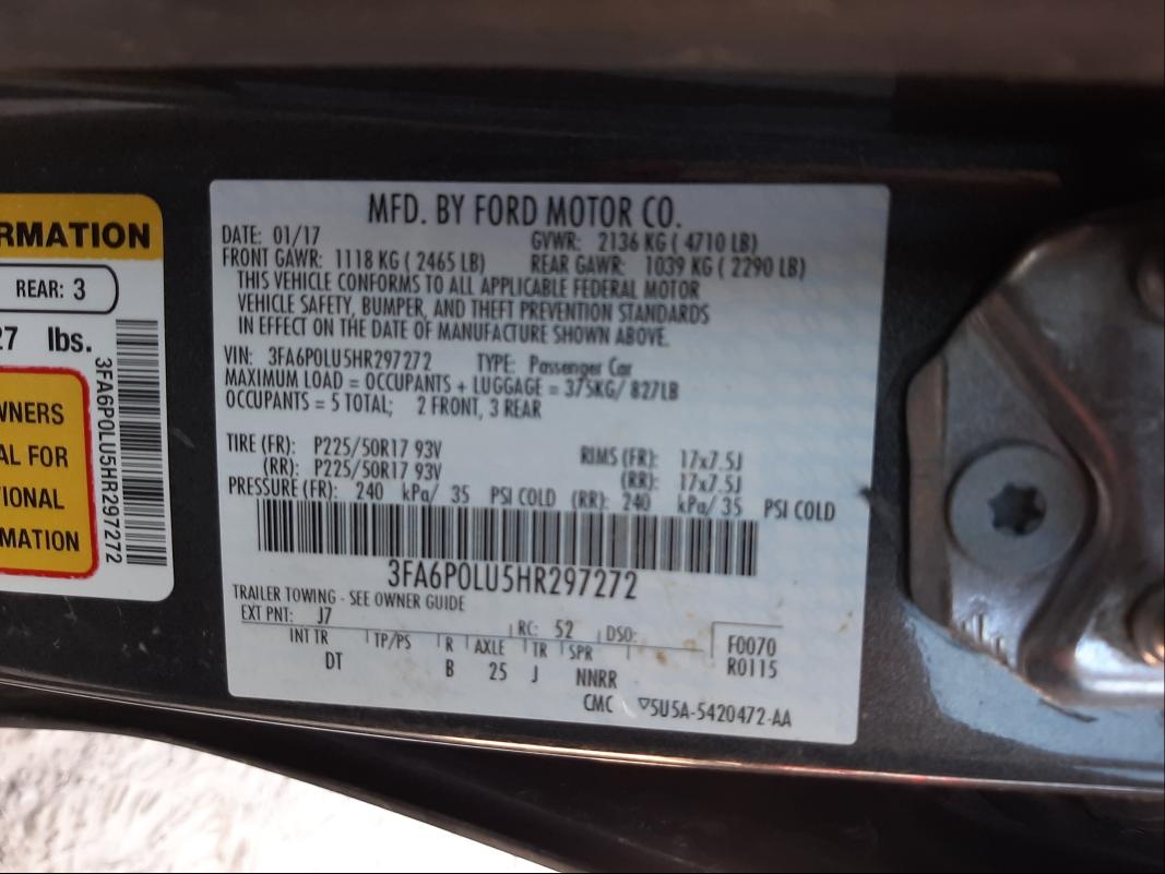 2017 FORD FUSION SE - 3FA6P0LU5HR297272