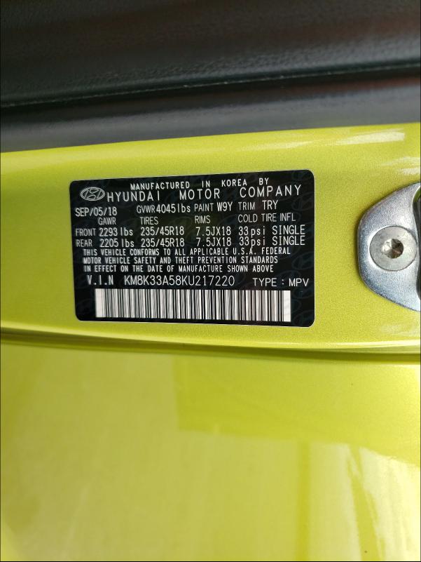 2019 HYUNDAI KONA LIMIT KM8K33A58KU217220
