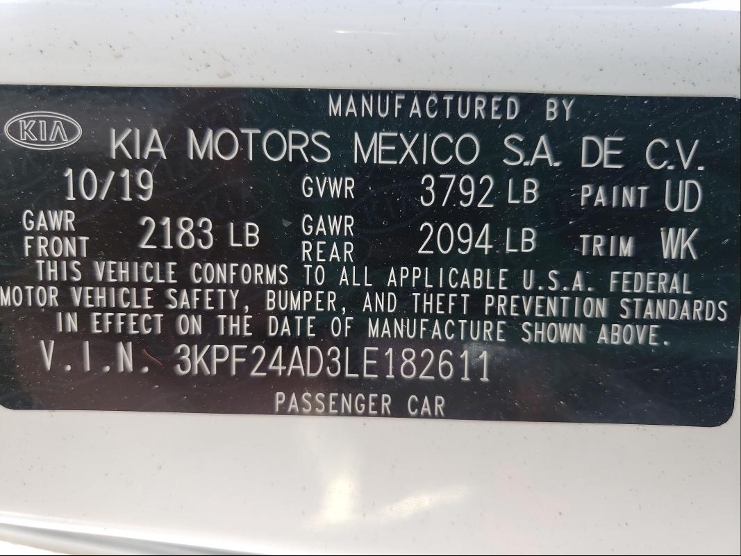 2020 KIA FORTE FE 3KPF24AD3LE182611