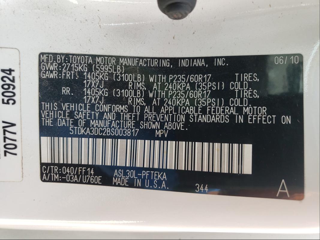 2011 TOYOTA SIENNA BAS 5TDKA3DC2BS003817