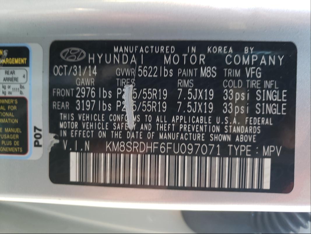 KM8SRDHF6FU097071 Hyundai Santa Fe G 2015. Фото: 9