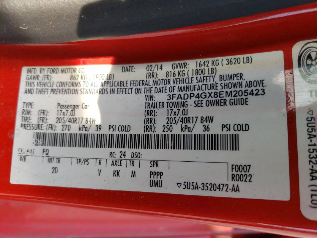 2014 FORD FIESTA ST 3FADP4GX8EM205423