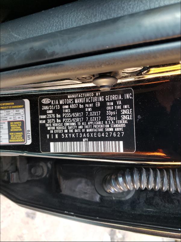 2014 KIA SORENTO 5XYKT3A6XEG427627