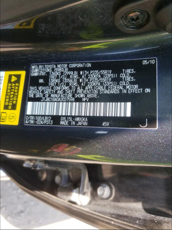 2010 LEXUS RX 450 JTJBC1BA0A2027598
