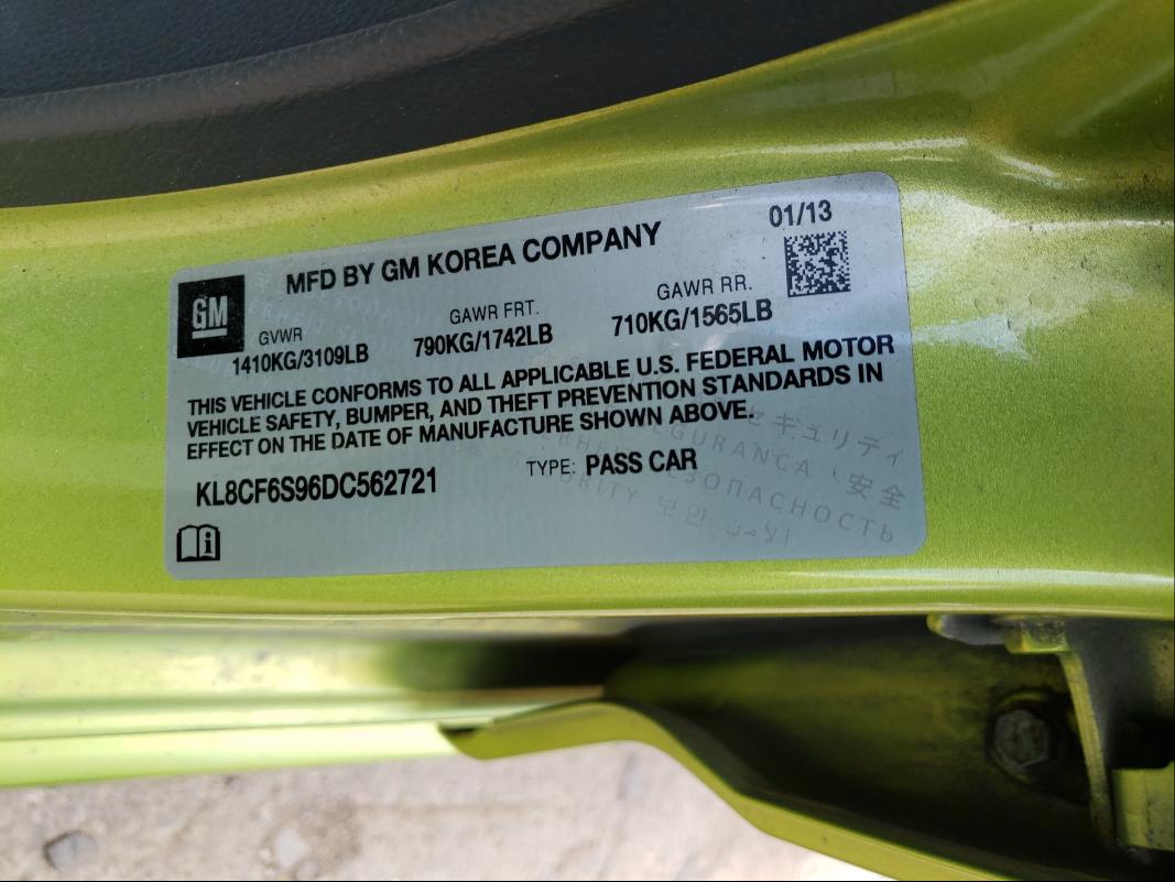 2013 CHEVROLET SPARK 2LT KL8CF6S96DC562721