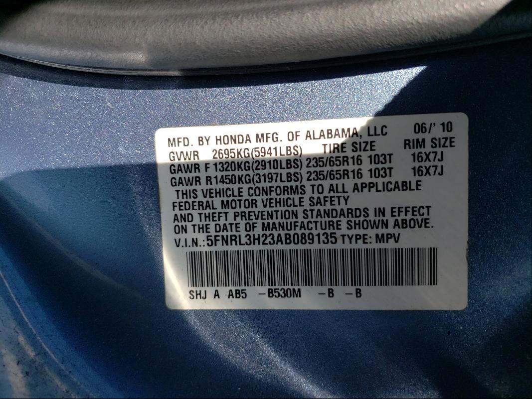 2010 HONDA ODYSSEY LX 5FNRL3H23AB089135