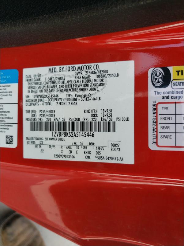 2010 FORD MUSTANG SH 1ZVBP8KS2A5145446