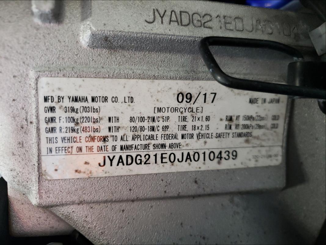 2018 YAMAHA WR250 R JYADG21E0JA010439