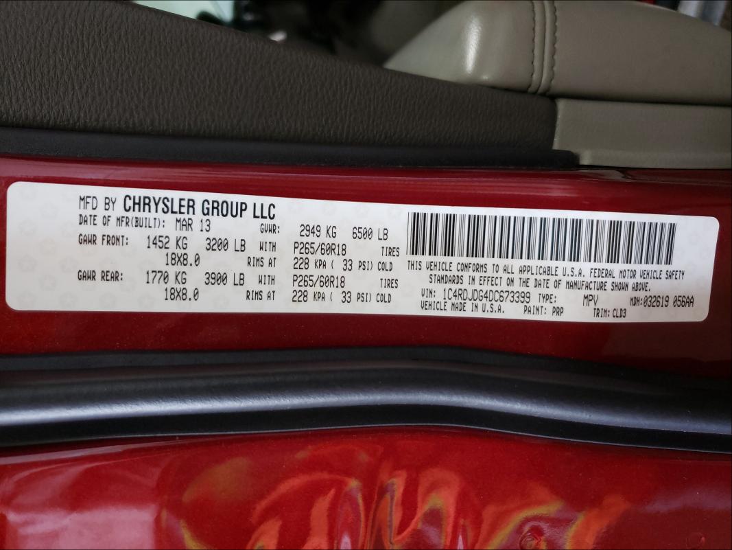 2013 DODGE DURANGO CR 1C4RDJDG4DC673399
