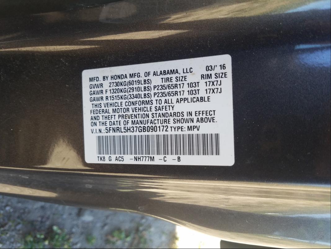 2016 HONDA ODYSSEY SE 5FNRL5H37GB090172